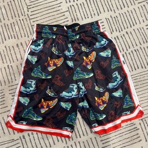 Kids Graphic Sneaker Print Shorts - Black with Red Trim